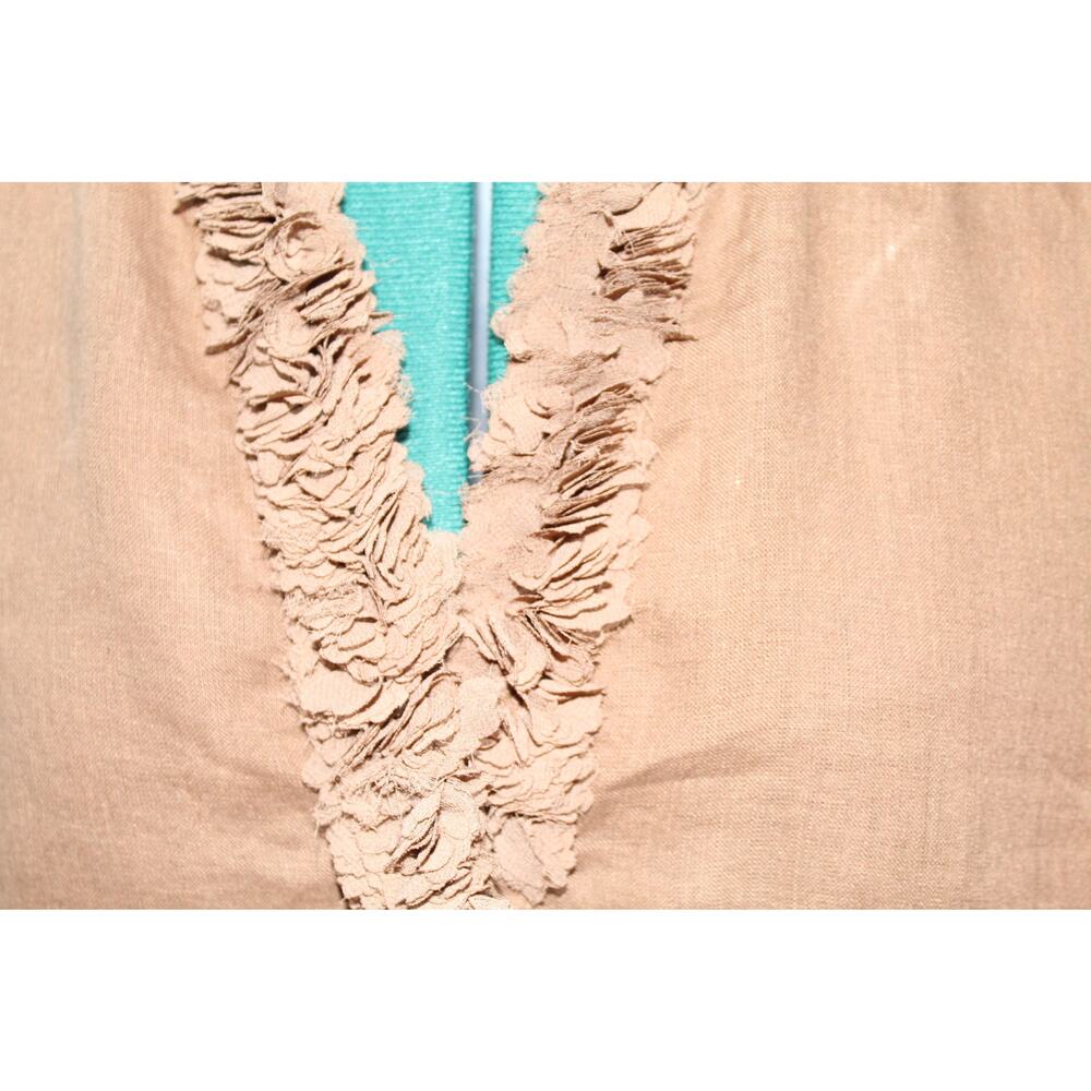 Chico’s Linen Ruffle Trim Button Front Top Tan Easy Fit Women’s Size 1 (8) - Picture 4 of 6